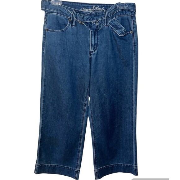 Universal Thread Jeans Womens 26R High Rise Wide Leg Crop Belted Denim y2k boho - Picture 1 of 8